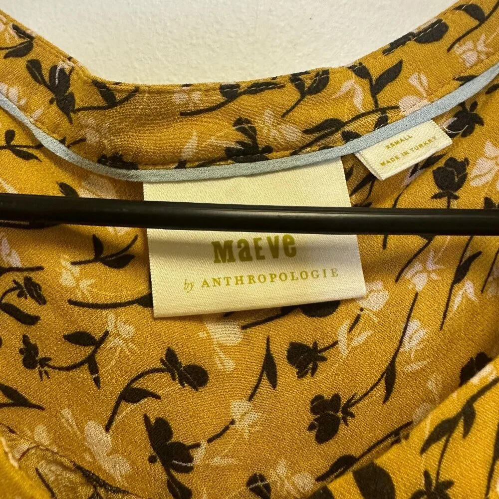 Maeve By Anthropologie Golden Yellow Cheyanne Floral Long Sleeve Blouse Top XS - Picture 4 of 5